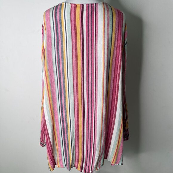 Savanna Jane Women's Multicolor Striped Embroidered Floral Bell Sleeve Tunic 1X - Picture 5 of 9